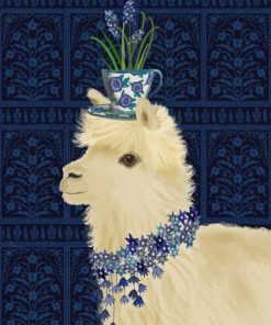 Llama With Blue Flowers Paint By Numbers