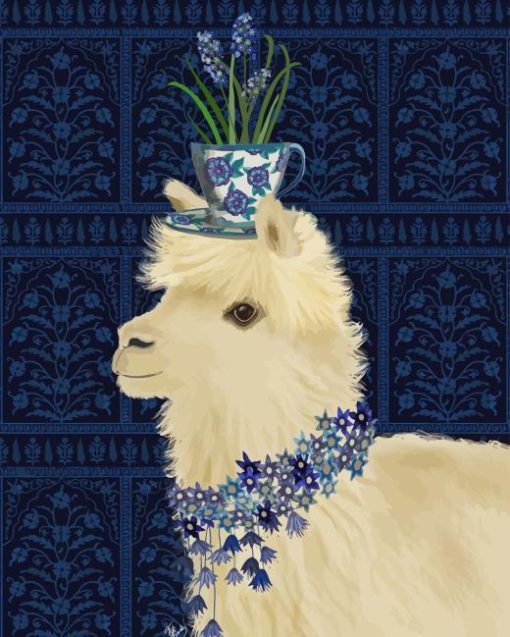 Llama With Blue Flowers Paint By Numbers