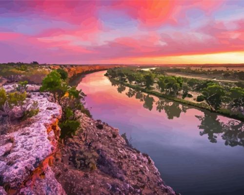 Murray River With Pink Sunset Paint By Numbers