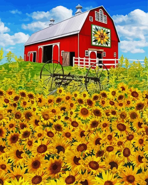 Sunflowers And Barn Paint By Numbers