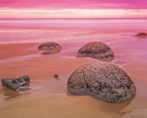 Moeraki Boulders Beach Paint By Numbers