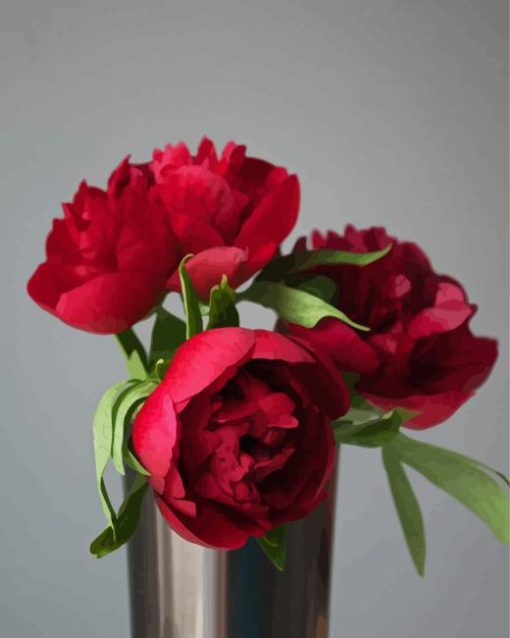 Red Peonies In Vase Paint By Numbers