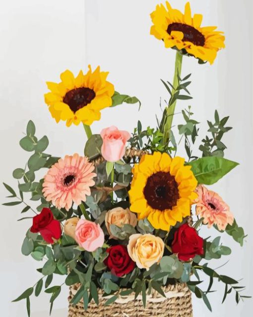 Roses With Sunflowers Paint By Numbers