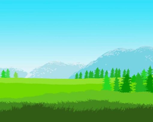 Grass Field Landscape Illustration Paint By Numbers