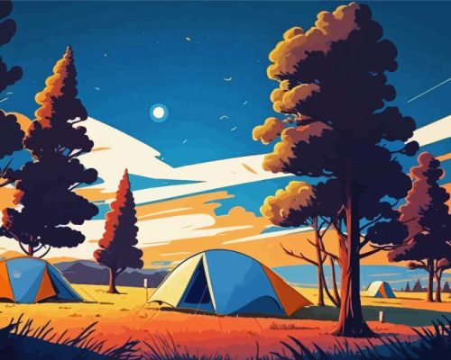 Illustration Forest Campsite Paint By Numbers