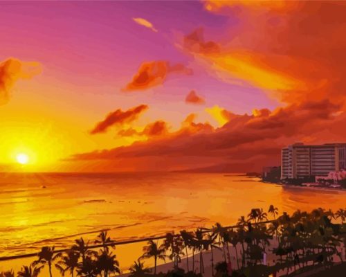 Sunset Waikiki Beach Paint By Numbers