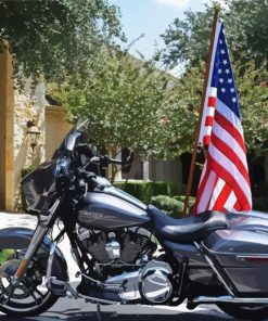 Black Motorcycle And Flag Paint By Numbers