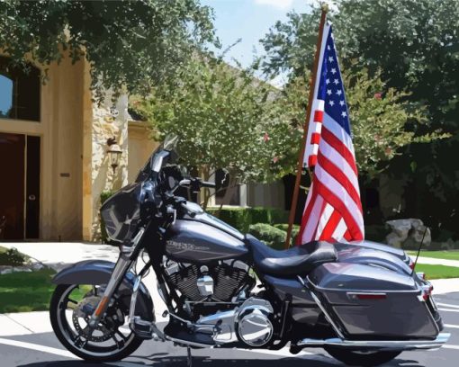 Black Motorcycle And Flag Paint By Numbers