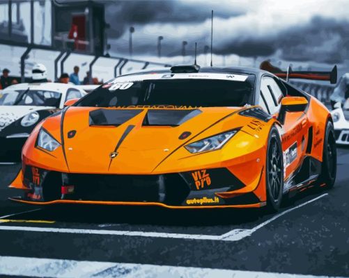 Orange Lamborghini Racing Car Paint By Numbers