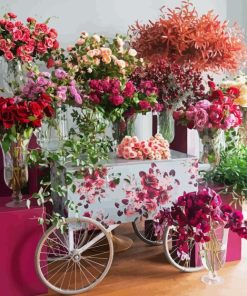 White Cart With Flowers Paint By Numbers