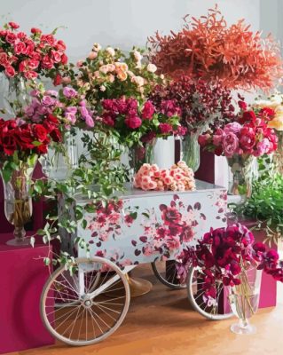 White Cart With Flowers Paint By Numbers