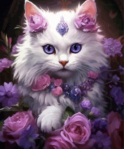 Cat With Purple Flowers Paint By Numbers