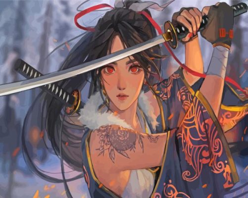 Anime Samurai Girl With Sword Paint By Numbers